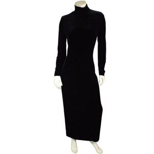 MICHAEL SIMON Maxi Dress, M, Vintage, Stretch Black Velvet, Long sleeves, Vent